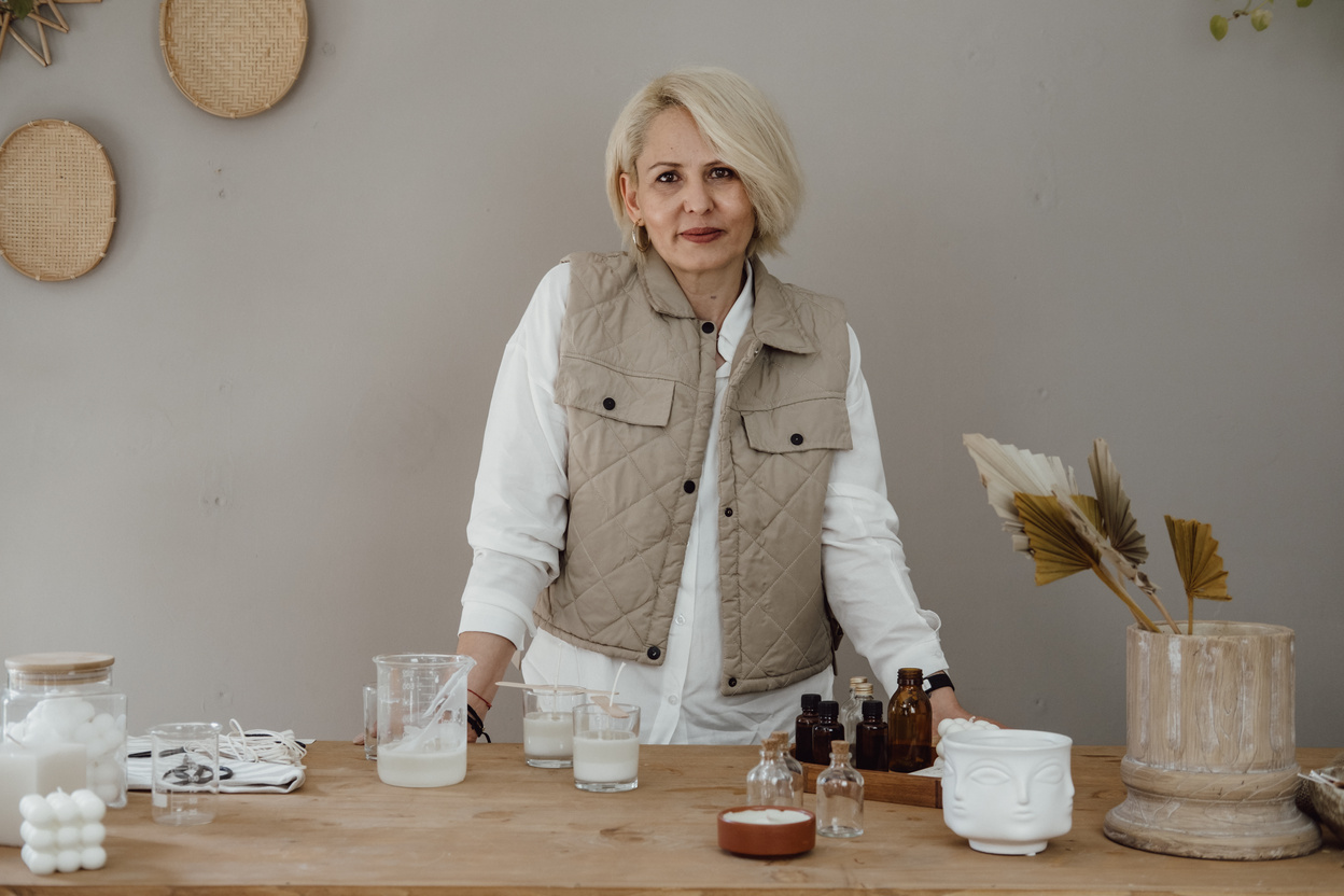 Adult Woman Making a Homemade Candle